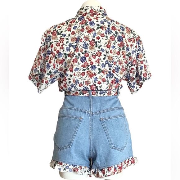 Vintage 2-Piece Matching Jean Shorts Crop Top Outfit Set By Concept Designs L/13 - Picture 5 of 16